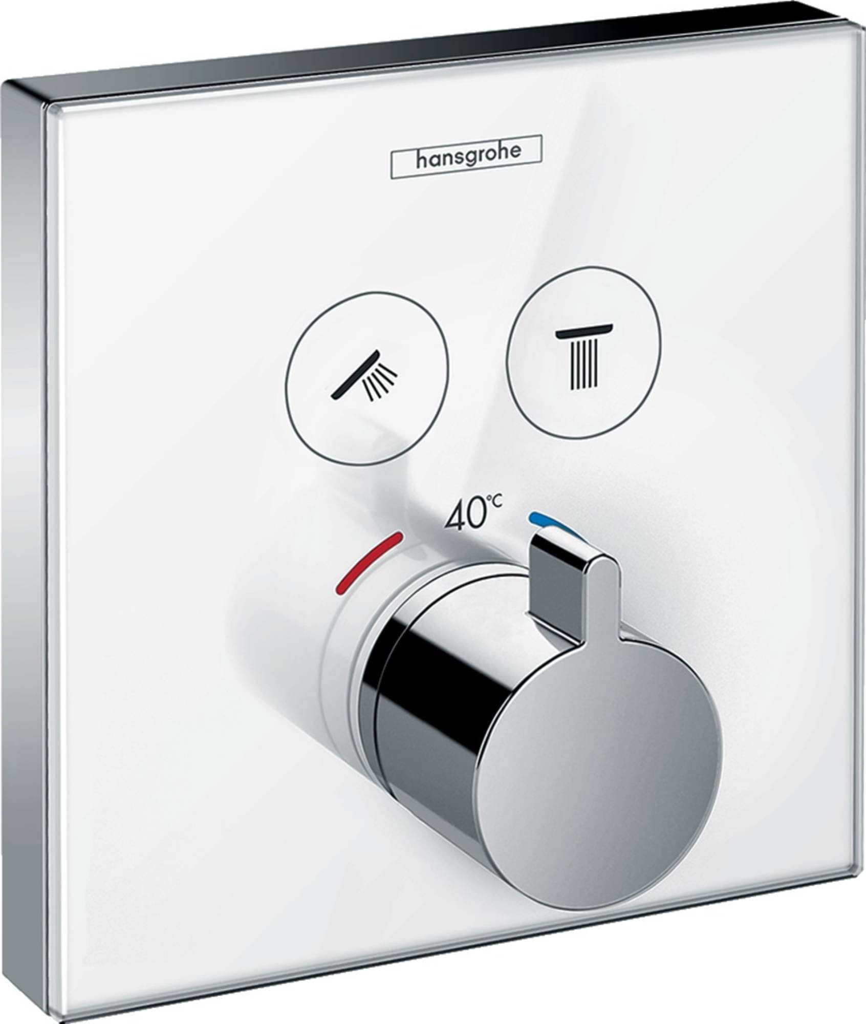 hansgrohe ShowerSelect Glass - thermostat conceiled, bathroom tap with safety stop at 40 °C, thermostat square, mixer tap for 2 functions, white/chrom, 15738400