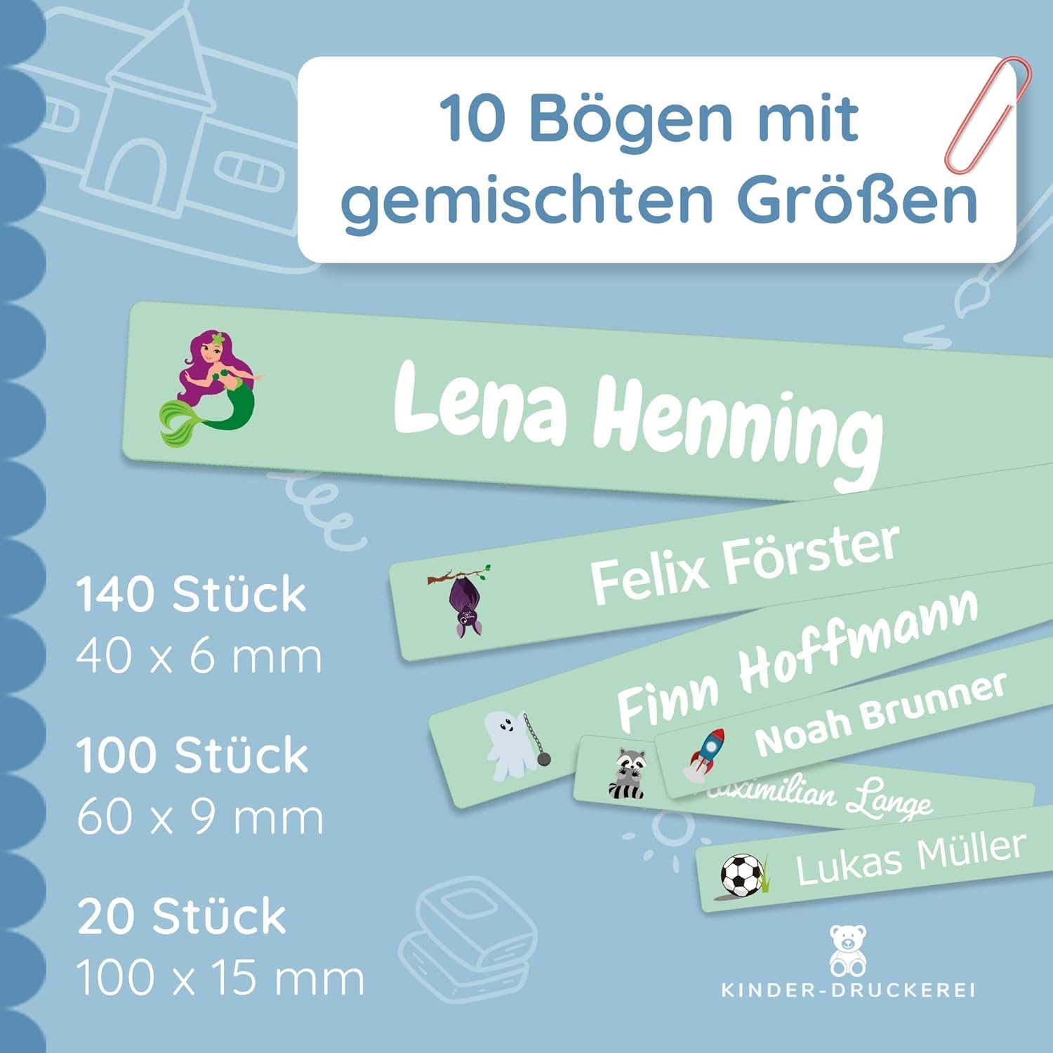 260 Stück personalisierte Namensaufkleber Set-Bögen Mini/Mittel/Groß - Spülmaschine geeignet/Wasserfest/Kratzfest für Innen und Außen (Blau, Set 260 Stück, Malik Demir-Auto) 3