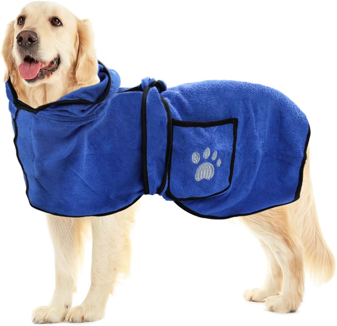 COITEK Dog Bathrobe Towel with Double Pocket, Wearable Dog