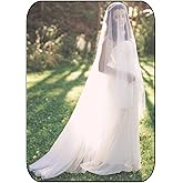 HEREAD 2 Tiers Bridal Wedding Veil 118" Long 118" Width Cathedral Length Bride Tulle Hair Accessoies with Comb and Cute Edge