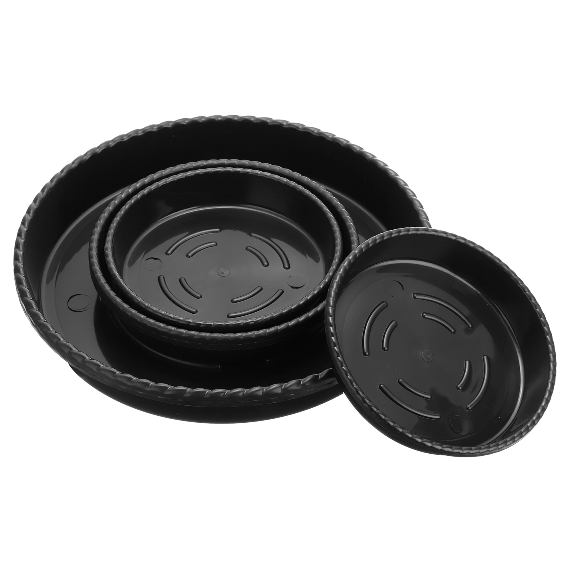 M METERXITY 6 Pack Planter Saucers - Plastic Plant Tray Flower Pot Drip Trays Round Apply to Outdoor/Garden (5"/6"/10", Black)