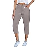 GRAPENT Capri Pants for Women Summer High Waisted Cotton Elastic Waist Dressy Casual Office Work Capris Trousers Pants