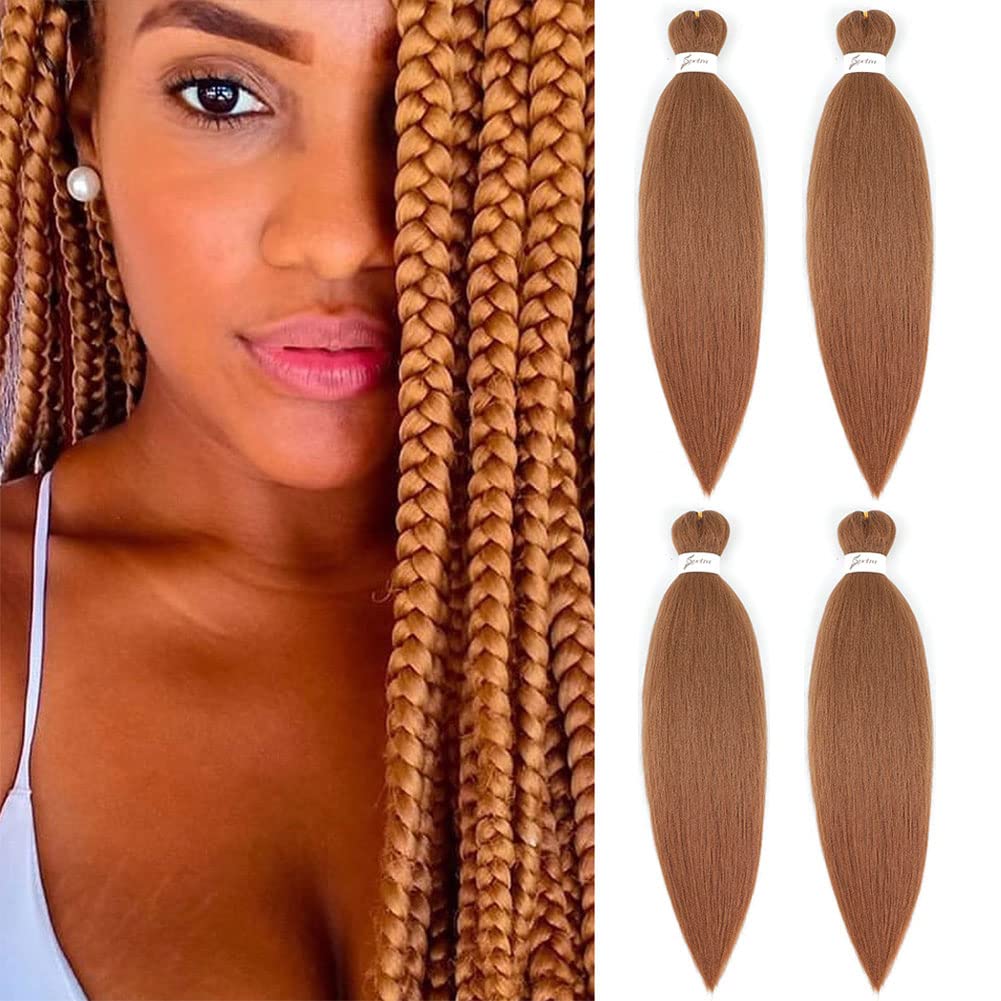 Photo 1 of SOKU Prestretched Braiding Hair 4 Packs 24 Inch Auburn Brown- Synthetic Crochet Braids Natural and Soft Box Braids Hot Water Setting Professional Yaki Straight