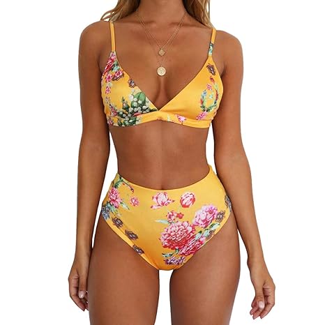 Shujin Damen Zweiteilige Bikini Set Push up V Ausschnitt mit Leopard gedruckt gepolsterte High Waist Bademode Strand Badeanzu