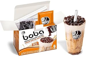 J WAY LOCAL FLAVOR J WAY Instant Boba Bubble Pearl Milk Tea Kit with Authentic Crème Brulee Tapioca Boba, Ready in Under One Minute, Paper Straws Included - 6 Servings