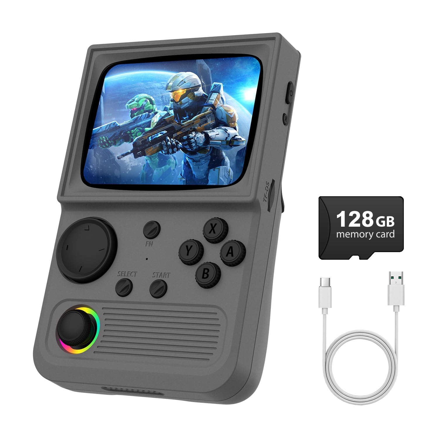 R36T Handheld Game Console with 3.5" CRT-Inspired Screen, Portable Retro Gaming Console with 22000+ Classic Games, Video Game Consoles Supports WiFi Networked Fighting and OTG (Gray 128GB)