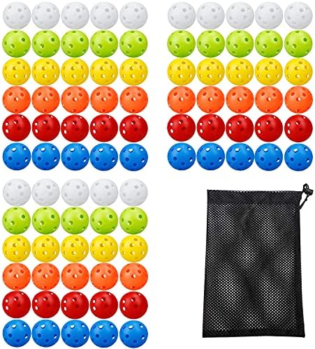 KISEER 90 Pack Colorful Plastic Practice Golf Balls Airflow Hollow Training Golf Balls with Nylon Mesh Golf Ball Bags for Driving Range, Swing Practice, Outdoor or Home Use