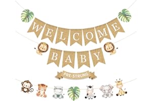 Weecent Pre-Strung 6ft Burlap Welcome Baby Banner for Safari Baby Shower Decorations Neutral Jungle Animals Gender Reveal Party Decor