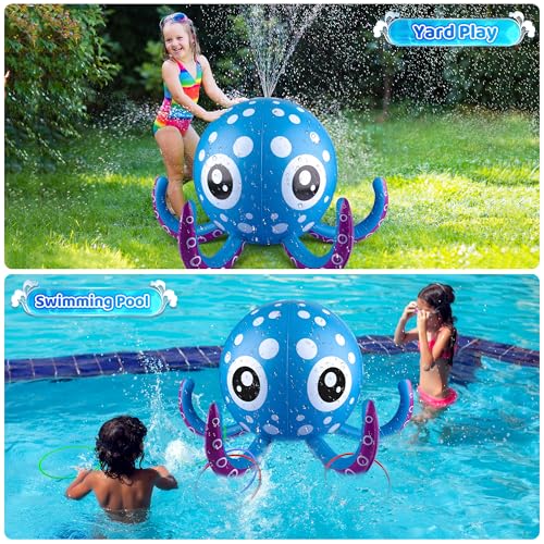 Auney Outdoor Water Play Sprinklers Toys for Toddlers, Large Octopus Water Spray Sprinkler for Kids Boys Girls and Pets, Garden Sprinkler Toys, Summer Toys for 3 4 5 6 7+ Year Old