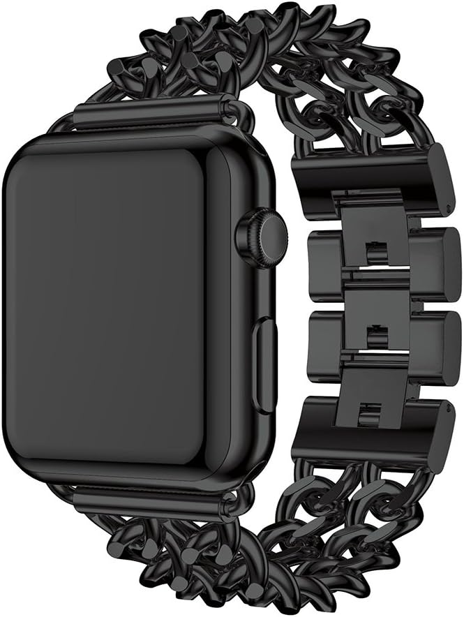 Seoaura Compatible Apple Watch Band 38mm 40mm, Stainless Steel Metal Cowboy Chain Style Replacement iWatch Series 6 5 4 3 2 1 SE Nike+ Sports Strap Wristband (Black, 38mm/40mm)