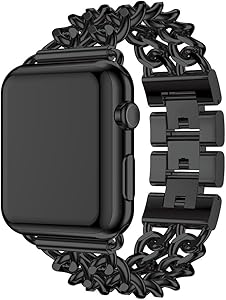 Seoaura Compatible Apple Watch Band 38mm 40mm, Stainless Steel Metal Cowboy Chain Style Replacement iWatch Series 6 5 4 3 2 1 SE Nike+ Sports Strap Wristband (Black, 38mm/40mm)