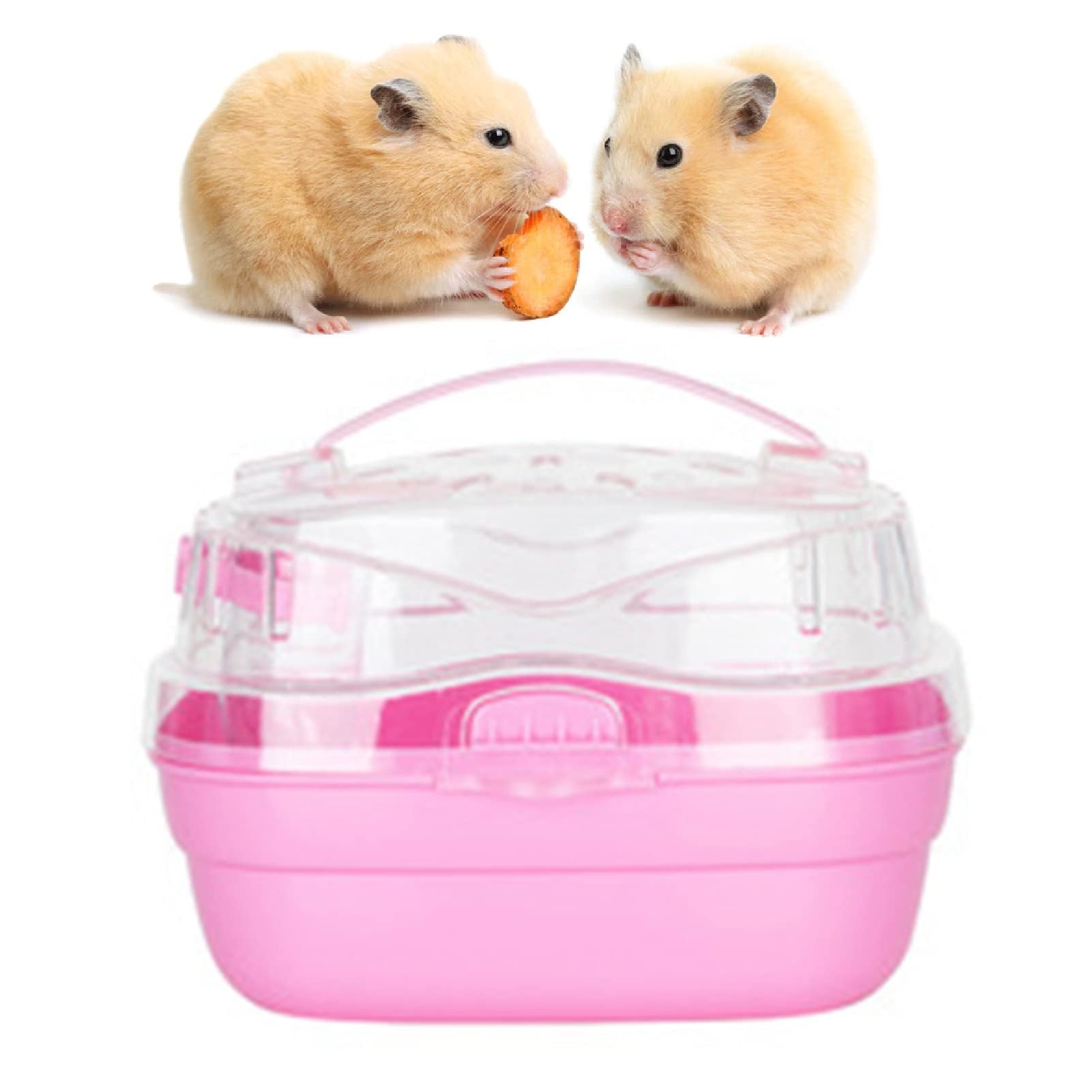 Portable Hamster Cage, Hamster Carry Case Cage Portable Mice Travel Case Hamster Carry Travel Cage Lightweight Small Animal Carry Case for Outdoor Travel (Pink)