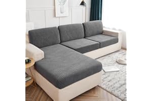 KELUINA 100% Waterproof Couch Cushion Covers, Stretch Leaf Jacquard Sofa Seat Cushion Slipcovers Washable Furniture Protector for Armchair Loveseat Sofa Chaise (Dark Grey,3+Chaise Cover)