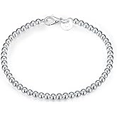Cutesmile Fashion Jewelry 925 Sterling Silver 4mm Lucky Round Beads Bracelet for Women