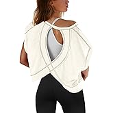 SENSERISE Womens Open Back Workout Tops Backless Short Sleeve Athletic Shirt Running Crop Top Gym Yoga Tee