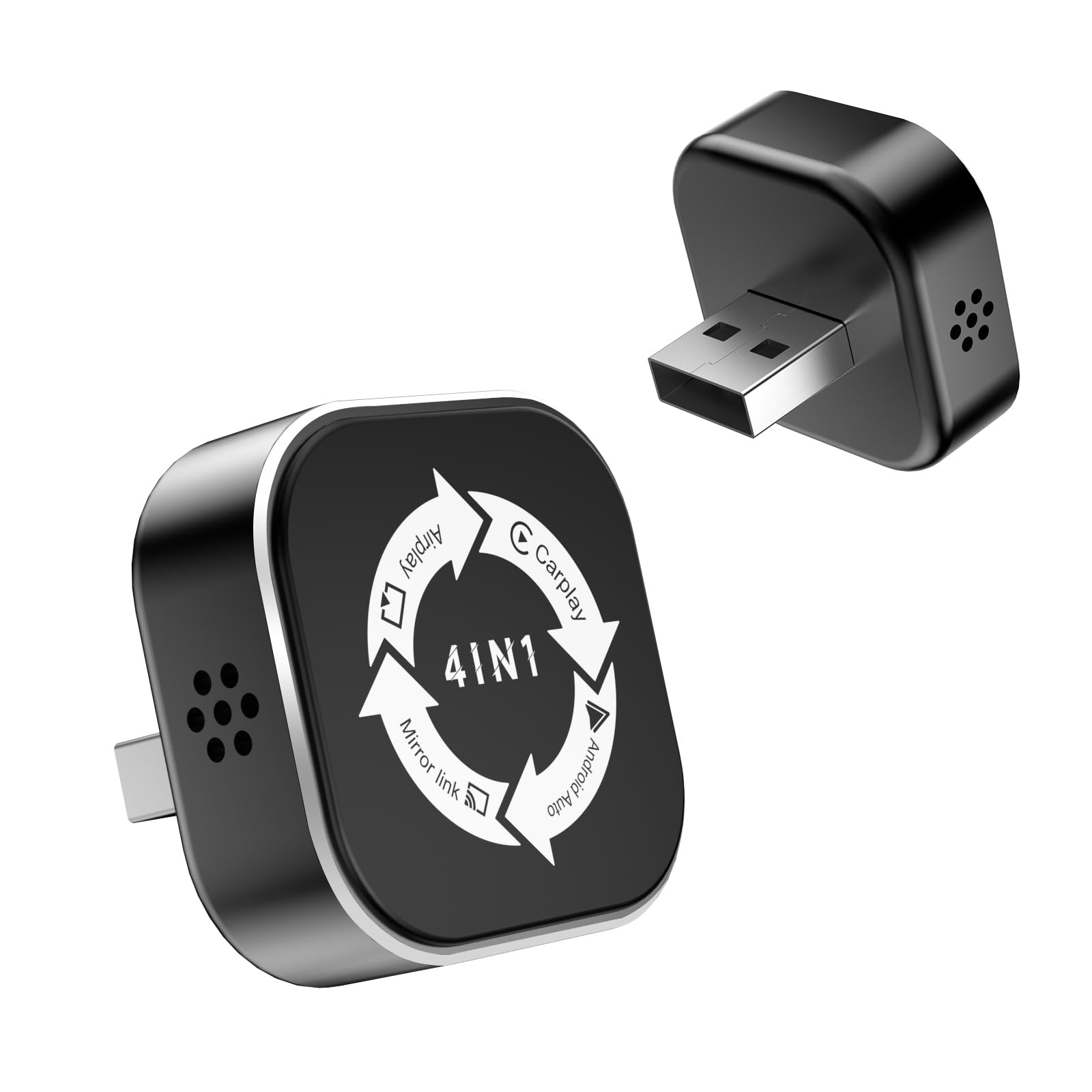 Photo 1 of 4 in 1 Wireless Carplay Adapter 2026 Upgrade, Ultra-mini Size USB Design Wired to Wireless Adapter for Apple Carplay & Android Auto & Airplay & Mirror Link, Plug and Play (Black)