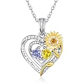 Zeuslia Sunflower Necklaces for Women Sterling Silver Heart Birthstone Necklace Alexandrite Citrine Necklace June November Birthstone Jewelry Fine Jewelry Romantic Gifts for Women