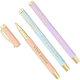 Sweet Water Decor Be Mindful Metal Pen Set - Inspirational Pens for Home or Work - Black Ink Pens, Set of Three - Gifts for Teachers, Friends, and Family - Desk Supplies & Office Accessories for Women