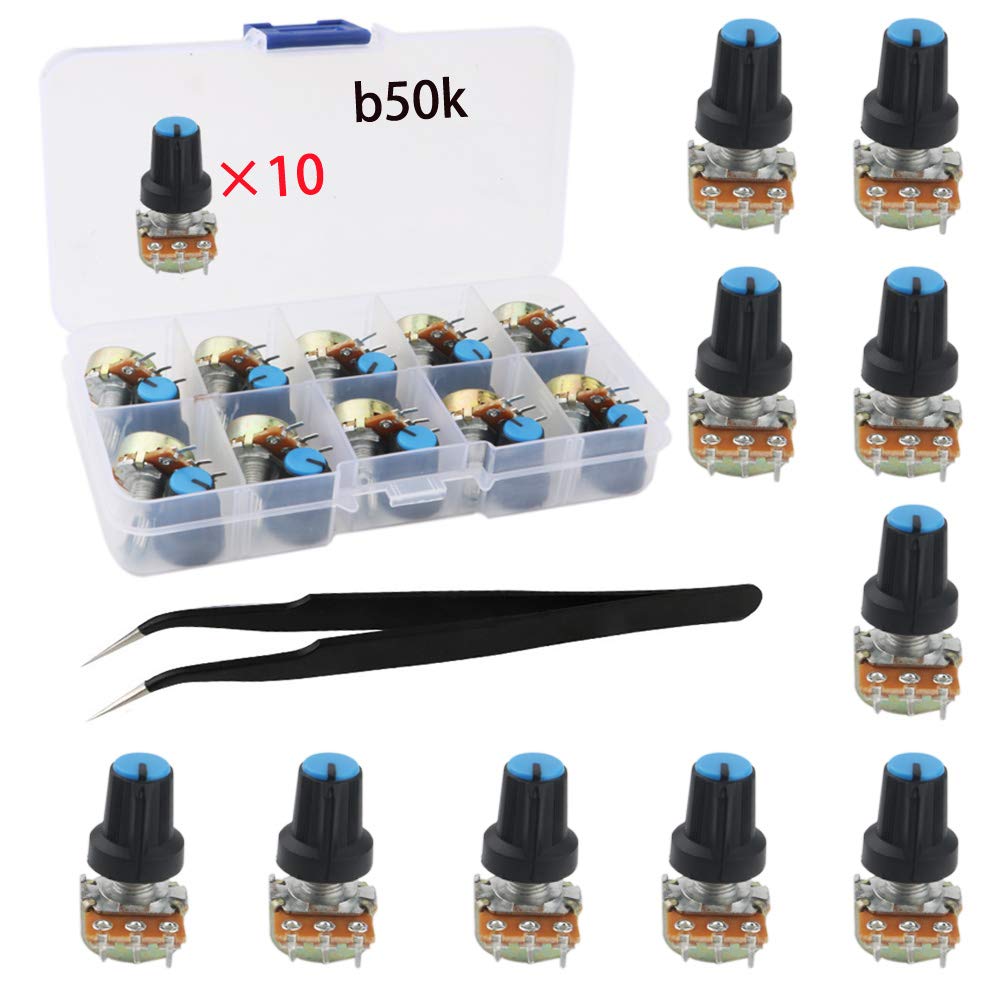 RUNCCI-YUN B50K Linear Potentiometer 3 Terminal Rotary Potentiometer with Cap Nuts and Washer 10PCS (B50K-10PCS)