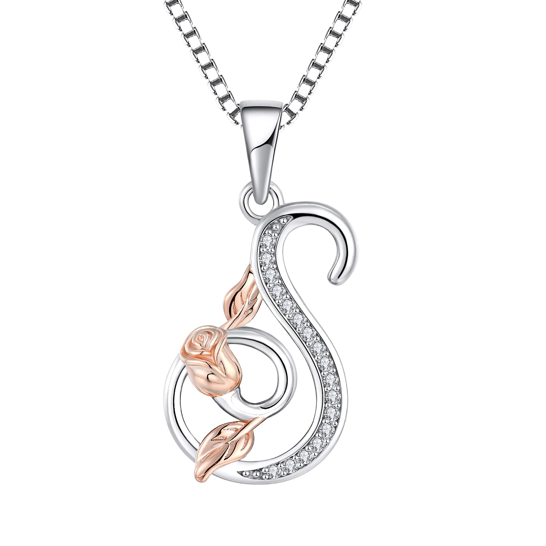 starchenie Alphabet Rose necklace Letter S Necklace Zirconia Pendant 925 Sterling Silver Necklace for Women