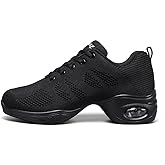 Fenlogft Women's Breathable Air Cushion Jazz Dance Shoes Lace Up Mesh Sneakers Athletic Walking Dance Thick Soled