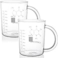 Suwimut 2 Pack Caffeine Beaker Mug Caffeine Molecule Mug, 16 oz Borosilicate Glass Chemistry Mugs Coffee Mugs with Handle and Measuring for Tea, Coffee, Latte, Hot and Cold Beverage