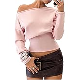 MakeMeChic Women's Cropped Sweater Off The Shoulder Sweater Tops Y2k Long Sleeve Knit Crop Tops