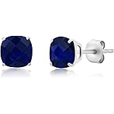 925 Sterling Silver Cushion Cut Gemstone Stud Earrings for Women | 6MM Hypoallergenic Birthstone Stud Earrings | Anti Tarnish Silver Earring Studs by MAX + STONE