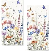 Watercolor Wildflower Floral Hand Towels for Bathroom Highly Absorbent Botanical Butterfly Kitchen Towels Set of 2 Lightweight Breathable Summer Hand Towels for Gym Hotel Sport 28.7x13.7 Inch