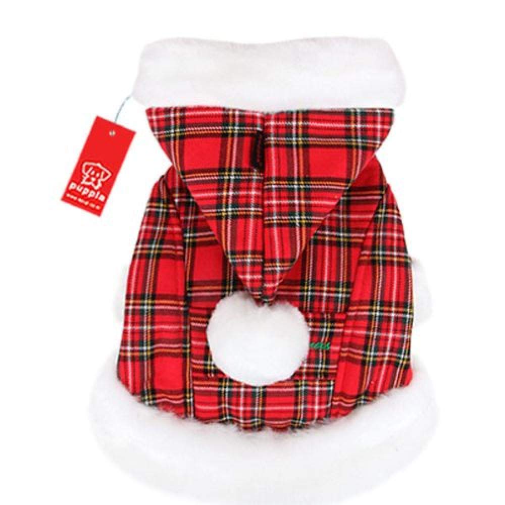 Puppia Santa Claus Winter Coat, Large, Checkered Red