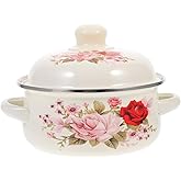 OUNONA Enamel Stock Pot with Lid Double Ear Cooking Pot for Home Use Induction Gas Stove Safe Nonstick Enamelware Soup Stew 6