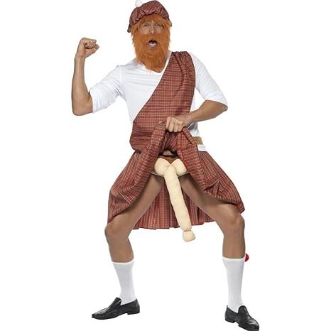 Witziges Schotten Kostüm mit Willy Männerkostüm Schottenkostüm Kilt Rock Schottenrock Herren Highlander Schotte M 48 50