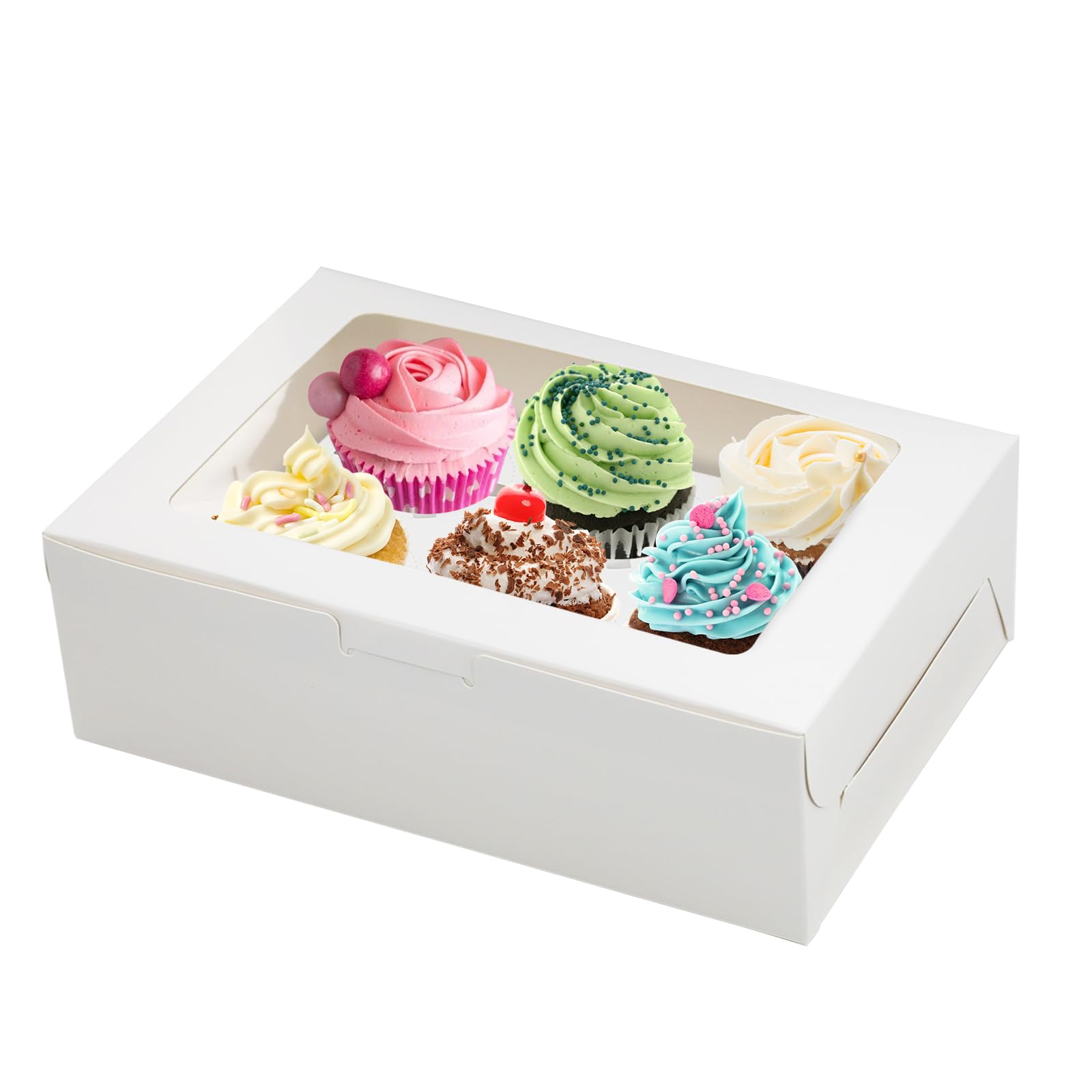 SUPERFA 20Pcs 6 Hole Cupcake Boxes with Window for Home Baking and Cake Shop (White)