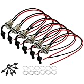 6Pcs 5.5x2.1mm DC Power Jack Threaded Female Panel Mount Barrel Connectors | 18AWG pure copper, zinc-alloy nickel-plated, dust cap &amp; gasket, 7.9in cable, solder or mount easily, for CCTV Camera/LED/DIY