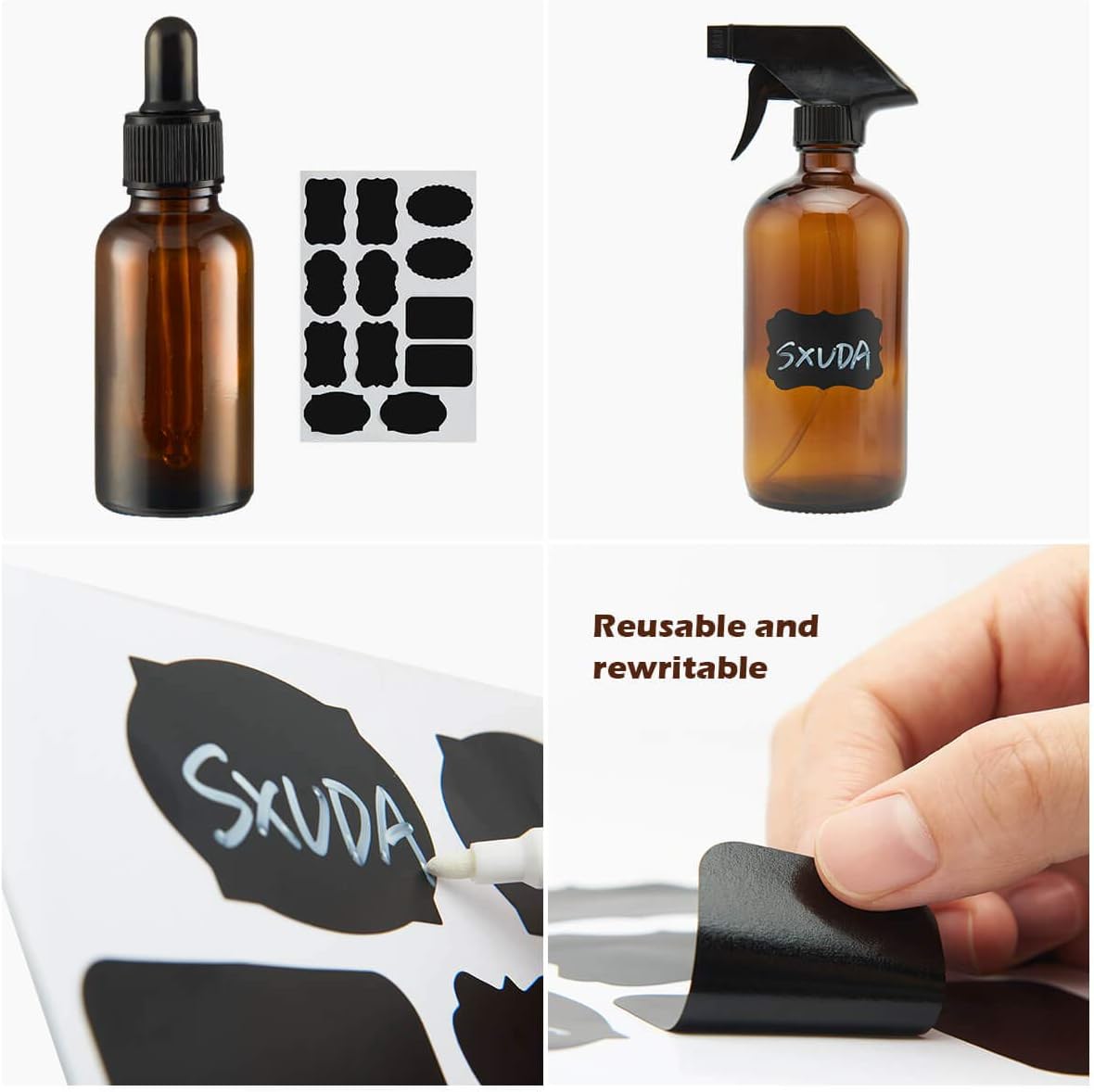 Glass Spray Bottle, SXUDA Amber Glass Spray Bottles Set Roller Bottles for Essential Oils, Cleaning Products or Aromatherapy (16OZ, 8OZ, 4OZ, 2OZ, 2OZ Dropper Bottle) x 2, 10 ml Roller Bottle x 4