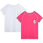 Real Love Toddler Girls Rash Guard - 2 Pack Quick Dry Sun Protection Swim Shirt Girls Short Sleeve Rash Guard Kids (2T-16)