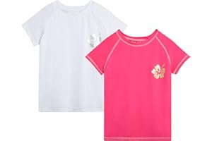 Real Love Toddler Girls Rash Guard - 2 Pack Quick Dry Sun Protection Swim Shirt Girls Short Sleeve Rash Guard Kids (2T-16)