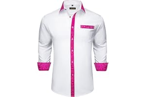 DiBanGu Men's Dress Shirt Rugular Fit Long Sleeve Button Down Shirts Stretch Contrast Wrinkle-Free Shirt for Business
