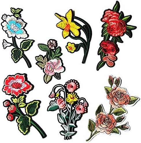Iron On Patches Large 7 Pcs - DIY Sew Decoration Appliques Stickers Embroidery Patches Cloth, Repair the Hole Stick (Large Flowers)