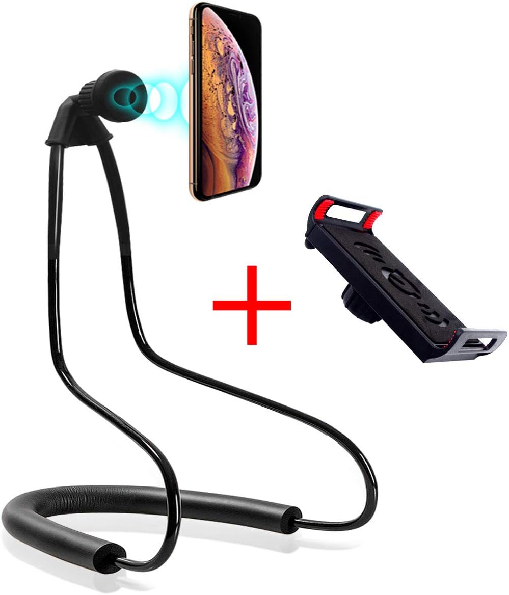 Giosio Magnetic Universal Tablet & Cell Phone Holder, Lazy Hanging on Neck Bracket, Mobile Phone Stand, 360 Degree Rotating Bendable Flexible Gooseneck Mount for Desk, Bed, Sofa for Any Phone & Tablet