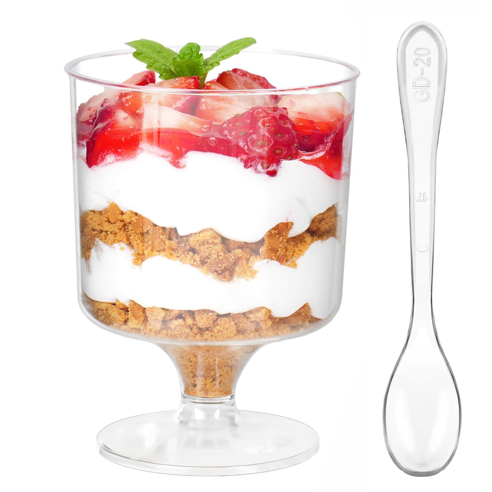 Photo 1 of Zezzxu 5 oz Mini Dessert Cups with Spoons, 40 Pack Small Dessert Cups Plastic Footed Goblet Glasses for Serving Trifles, Appetizers, Puddings, Mousse, Parfait
