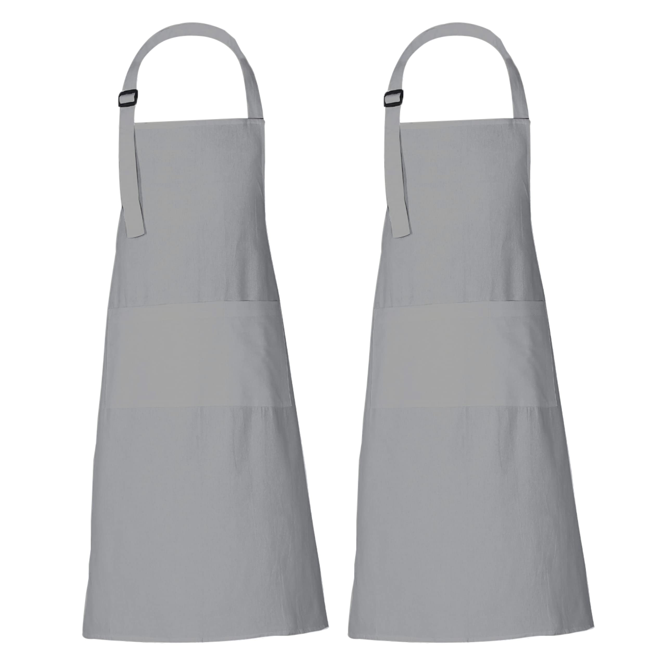 RAJRANG Set of 2 Chef Apron for Women Men with 3 Pockets - 35x27 Inches Cotton Kitchen Apron High-Rise Grey