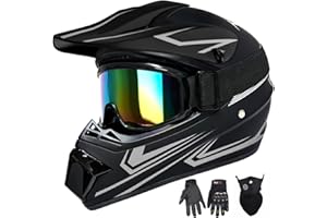 XINGSILUC Youth Kids Motocross Helmet, Adult ATV Dirt Bike Helmet with Goggles Gloves & Mask Quick, Full Face Motorcycle Helmet with Quick Release Buckle DOT Certified