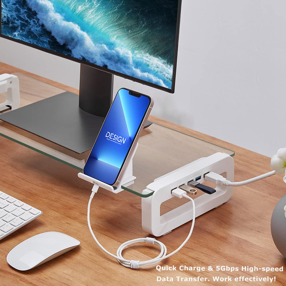 Mua Monitor Stand Riser, 4-Port USB 3.0 Hub Tempered Glass Monitor ...