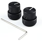 OVSAL 2Pcs Aluminum Alloy Dual Concentric Guitar Knobs 6.1mm（15/64"）&amp;8.2mm（15/16"） Pot Shaft Flat Top Dual Concentric Stacked Volume Tone Knobs for Bass Guitar Replacement Parts (Black)