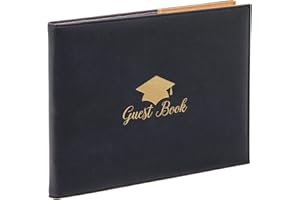 Juvale Leather Graduation Guest Book for Class of 2025, Grad Party Sign in Guest Book for College, High School, Black with Gold Foil (8 x 7 in)