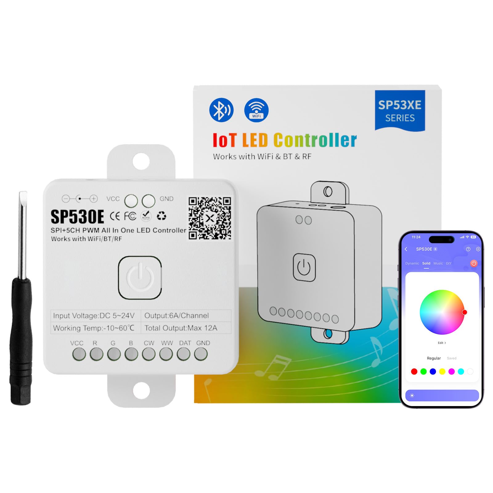 Photo 1 of PAUTIX SP530E WiFi Bluetooth LED Controller Alexa/Google 12-in-1 LED Dimmer Support PWM/SPI Single Color CCT RGB RGBW RGBCCT IC LED Strip WS2811 WS2812,for COB/5050 2835 LED Strip Lights DC5V 12V 24V
