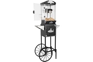Nyddle Popcorn Machine with Cart, Wheels & 10 Oz Kettle Popcorn Maker, Movie Theater Popcorn Maker Machine, Home Theater Popc