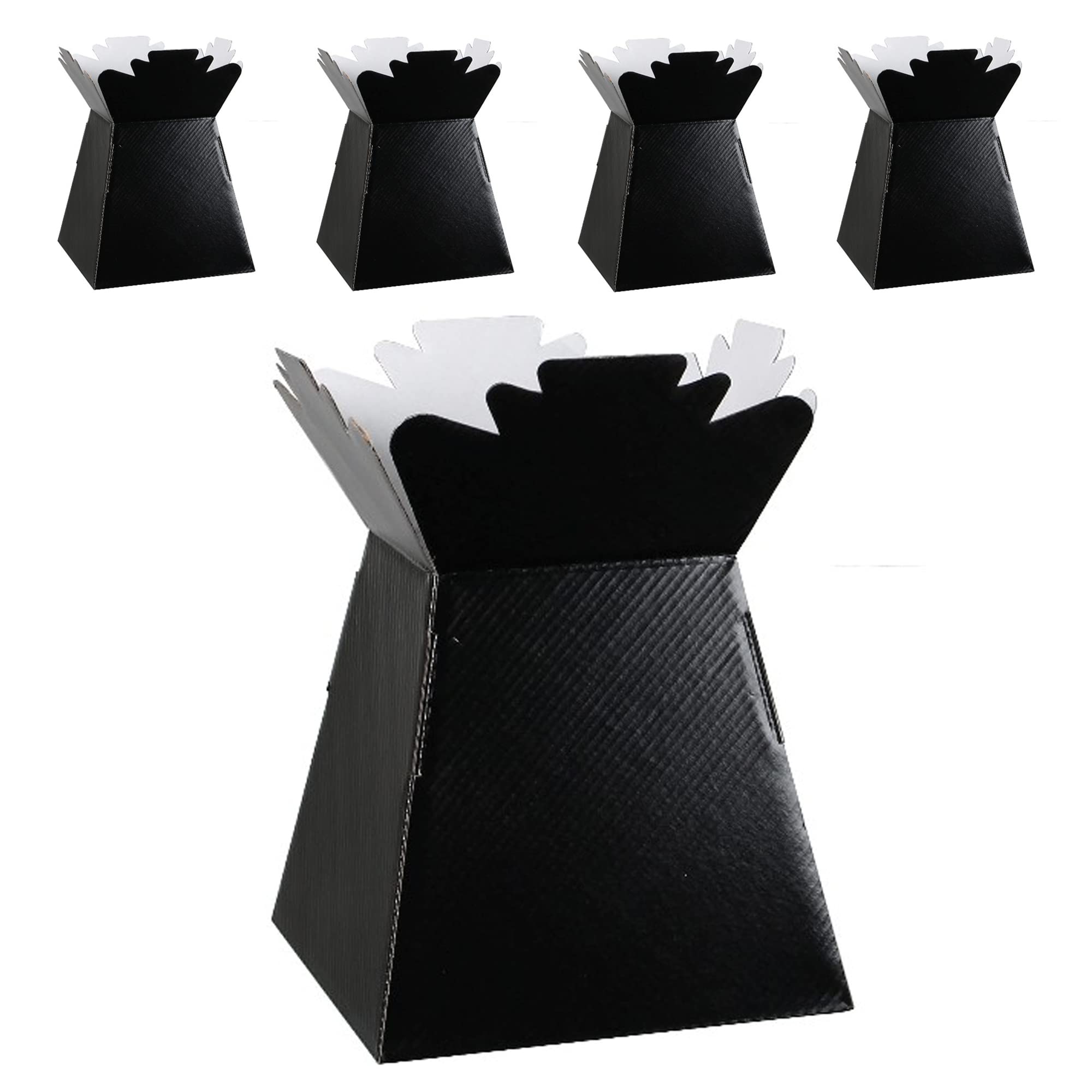 Flower Bouquet Boxes Florist Packaging Gift Craft Box Vase – Holder for Flowers, Bouquets, Plants, Sweets – Decoration for Wedding, Birthday, Anniversary, Floral Arrangement – Pack of 5 – Black