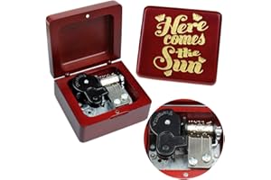 Sinzyo Music Box Vintage Wood Carved Mechanism Musical Boxs Gift For Birthday Valentine's Day Christmas Day(Here Comes The Sun -Wine Red Box)